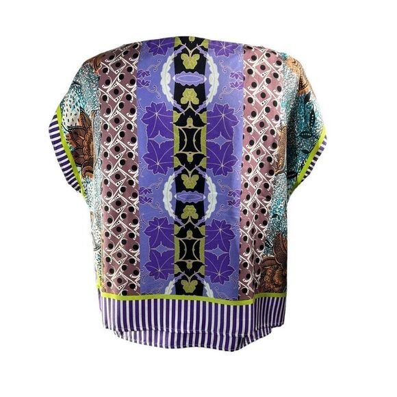 Etro Medium Multicolor Floral Geometric Print Silk Blouse Size 42 IT - Picture 7 of 14